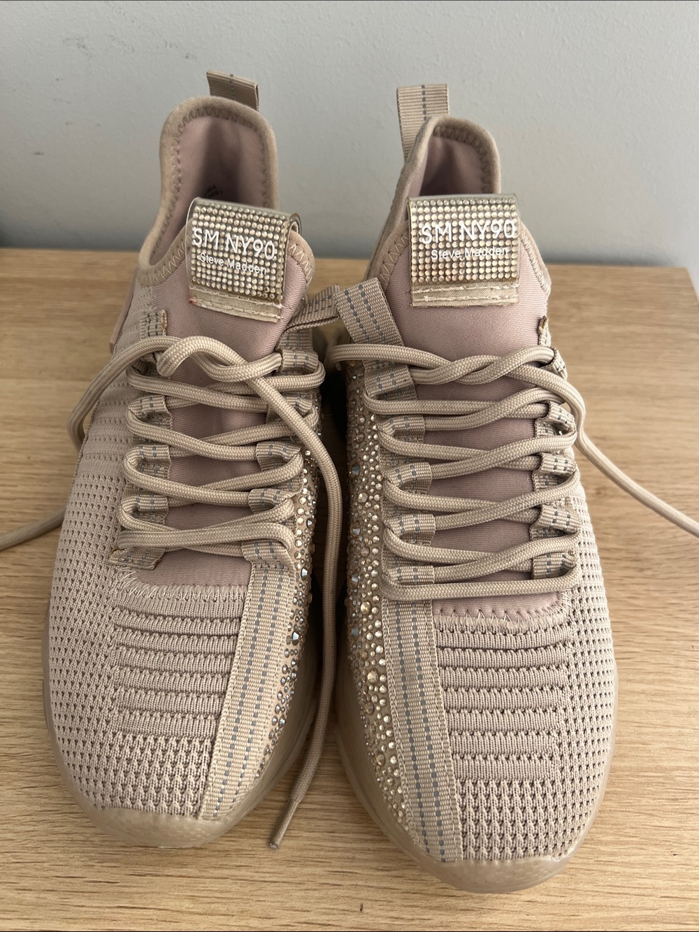 Steve Madden Nude Knit Sneakers with Crystal Trim